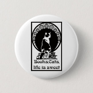Books,cats,life is sweet Kopie_vectorized Ronde Button 5,7 Cm