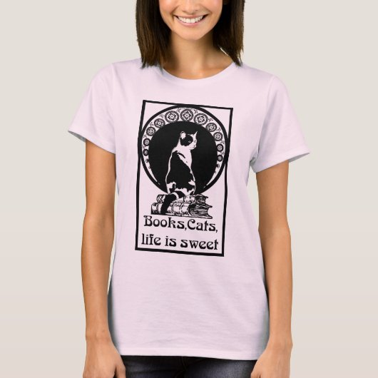 Books,cats,life is sweet t-shirt (Voorkant)