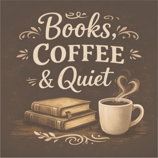 Books, Coffee & Quiet – Dark Academia Book Lover Sticker (Voorkant)