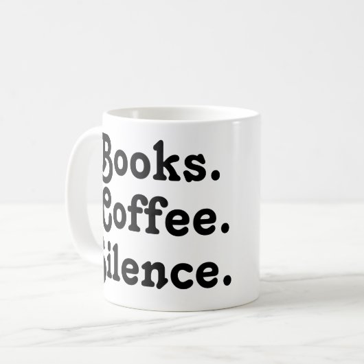 “Books. Coffee. Silence." | Minimalist  Koffiemok (Voorkant links)