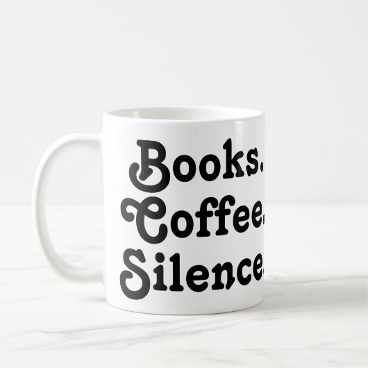 “Books. Coffee. Silence." | Minimalist  Koffiemok (Links)