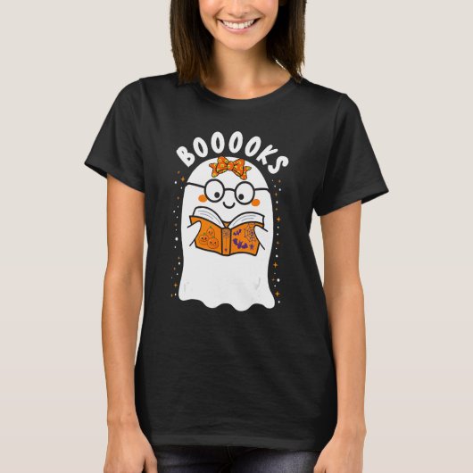 Books Cute Ghost Reading Library Books Halloween T-shirt (Voorkant)