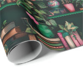 Books Decors Plants on Green Shelf Gift Cadeaupapier (Rol Hoek)