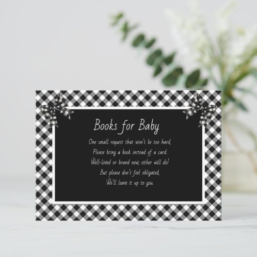 Books for Baby Black and White Plaid Informatiekaartje (Staand voorkant)