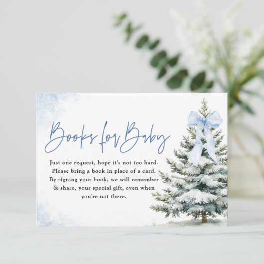 Books for Baby Card Blue Snowflake Baby Shower Informatiekaartje (Staand voorkant)