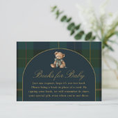 Books for Baby Card Classic Dark Green Blue Plaid  Informatiekaartje (Staand voorkant)