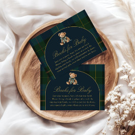 Books for Baby Card Classic Dark Green Blue Plaid Informatiekaartje