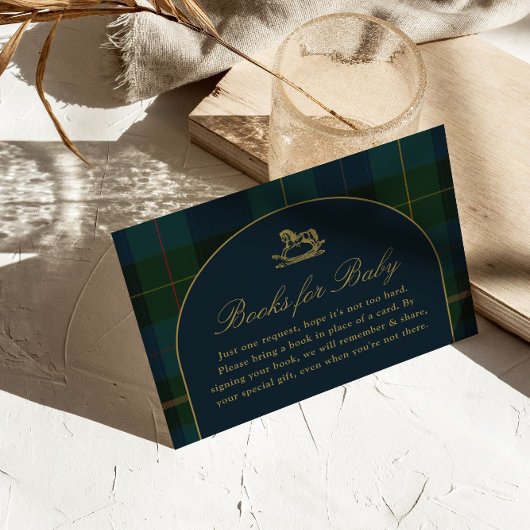 Books for Baby Card Classic Polo Dark Green Plaid Informatiekaartje