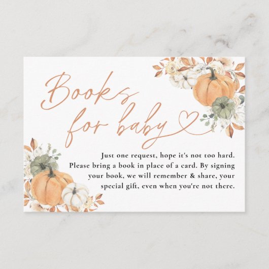 Books for Baby Card | Fall Pumpkin Baby Shower Informatiekaartje (Voorkant)