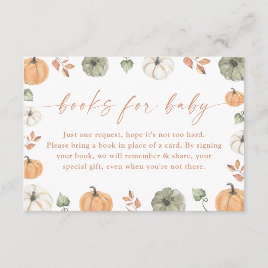 Books for Baby Card | Fall Pumpkin Baby Shower Informatiekaartje (Voorkant)