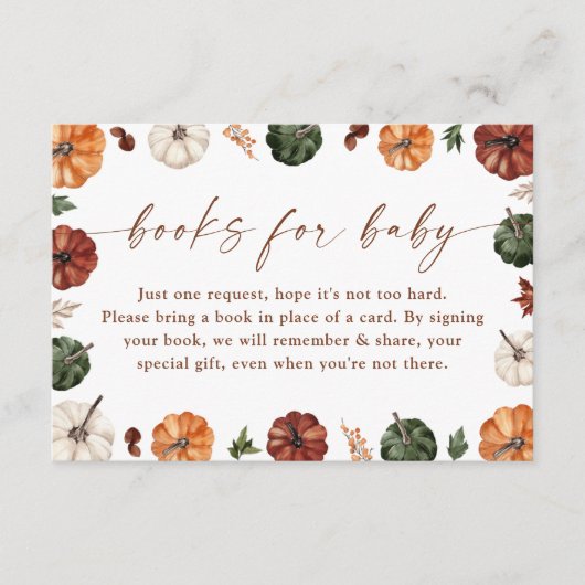 Books for Baby Card | Fall Pumpkin Baby Shower Informatiekaartje (Voorkant)