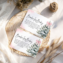 Books for Baby Card Pink Bow Snowflake Baby Shower Informatiekaartje