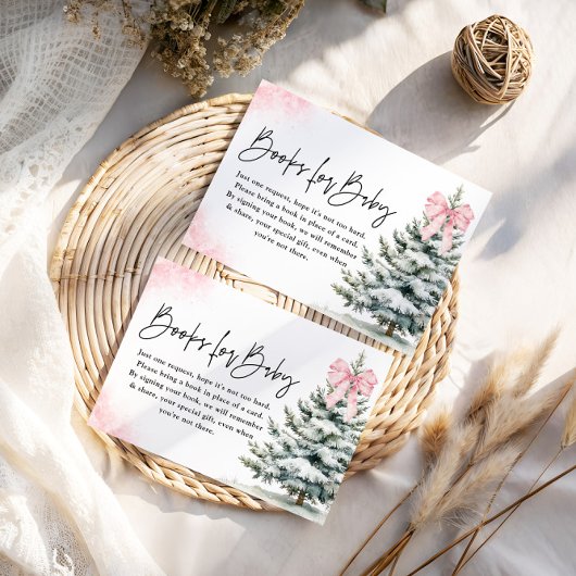 Books for Baby Card Pink Bow Snowflake Baby Shower Informatiekaartje