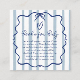 Books for Baby Cute Blue Stripes Baby Shower Informatiekaartje