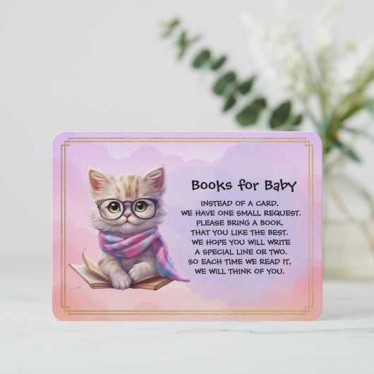 Books for Baby Cute Kitten Reading A Book Informatiekaartje (Staand voorkant)