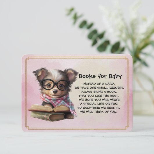 Books for Baby Cute Puppy Dog Reading A Book Informatiekaartje (Staand voorkant)