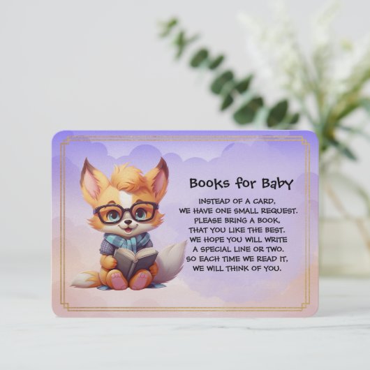 Books for Baby Cute Red Fox Reading A Book Informatiekaartje (Staand voorkant)