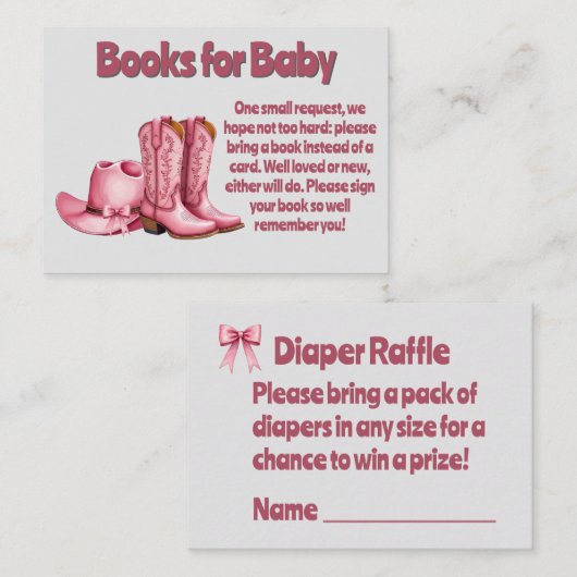 Books for Baby Girl and Diaper Raffle Cowboy Style Notitiekaartje (Voorkant / Achterkant)