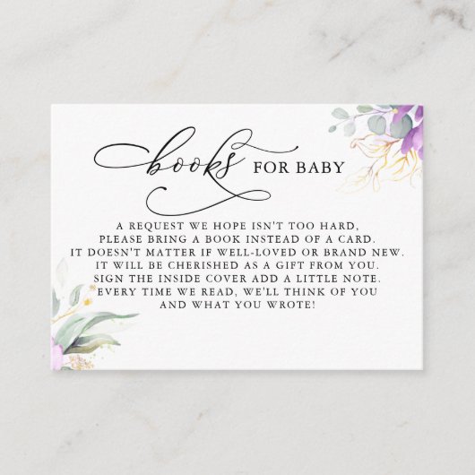 Books for Baby Gold Greenery Request Card Informatiekaartje (Voorkant)