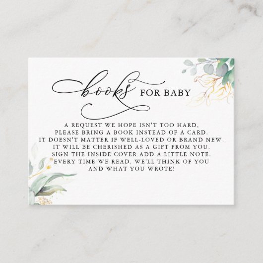 Books for Baby Gold Greenery Request Card Informatiekaartje (Voorkant)