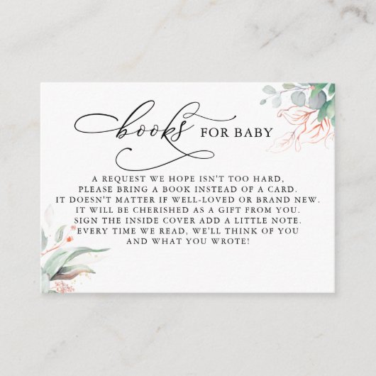 Books for Baby Gold Greenery Request Card Informatiekaartje (Voorkant)