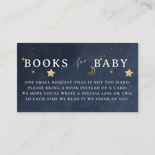 Books For Baby Moon Starry Night Navy Blue Stars Informatiekaartje (Voorkant)