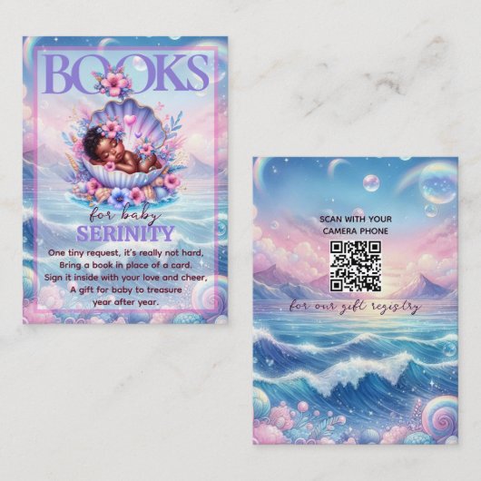 Books for Baby Pastel Seashell Baby Shower Informatiekaartje (Voorkant / Achterkant)