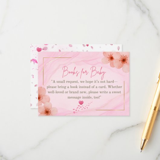 Books for Baby  Pink Floral Enclosure Card Informatiekaartje (Voorkant / Achterkant in situ)