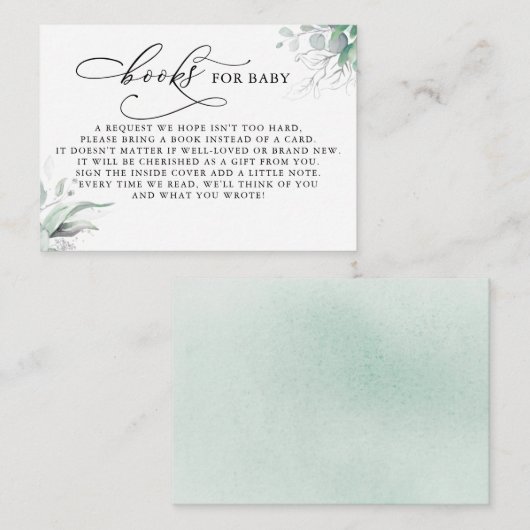 Books for Baby Silver Greenery Request Card Informatiekaartje (Voorkant / Achterkant)