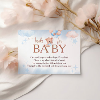 Books for Baby Teddy Bear Blue Blush Baby Shower Informatiekaartje