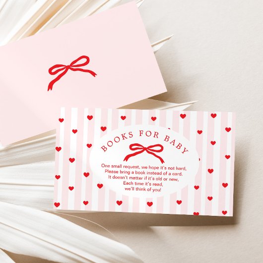Books for baby Valentines hearts Bow Baby Shower Informatiekaartje