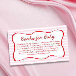 Books For Baby Wavy Frame Pink & Red Baby Shower Informatiekaartje