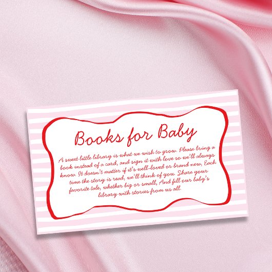 Books For Baby Wavy Frame Pink & Red Baby Shower Informatiekaartje