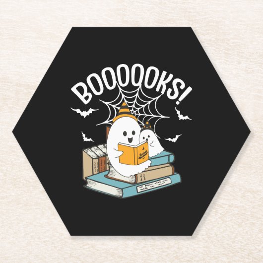 Books Ghost Read Books Halloween Funny Reading Kartonnen Onderzetters (Voorkant)