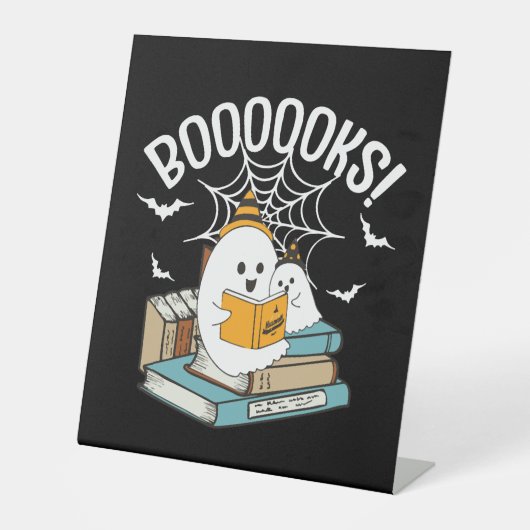 Books Ghost Read Books Halloween Funny Reading Reclamebord Met Voetstuk (Voorkant)