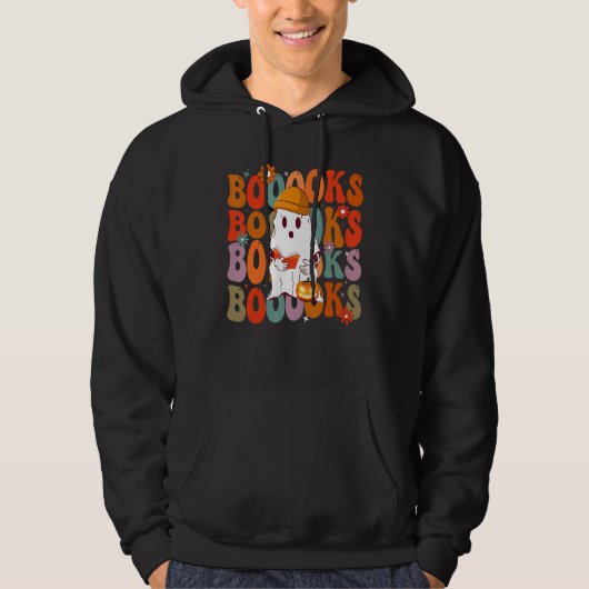 Books Groovy Cute Ghost Book Retro Reading Hallo Hoodie (Voorkant)