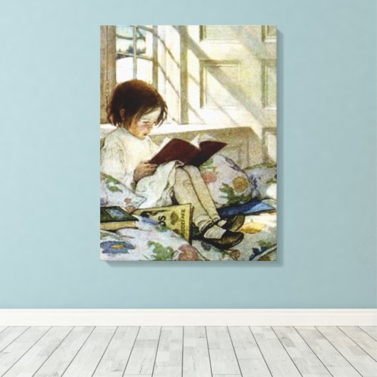 "Books in Winter" van Jessie Willcox Smith Canvas Afdruk (Insitu (Houten vloer))