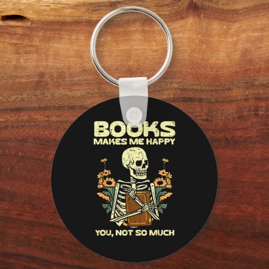 Books Make Me Happy Skeleton Read Reading Libraria Sleutelhanger (Voorkant)