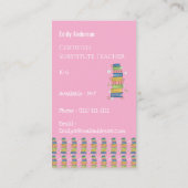 Books Pattern Tutor Pink Vertical Business Card Contactkaartje (Achterkant)