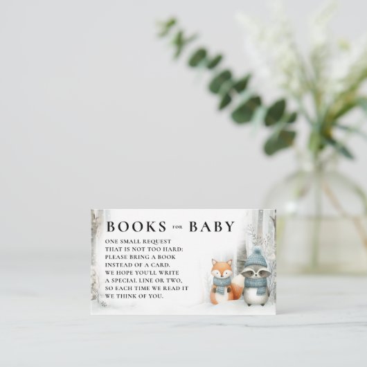 Books Winter Snow Woodland Animals Baby Shower Informatiekaartje (Staand voorkant)