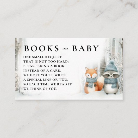 Books Winter Snow Woodland Animals Baby Shower Informatiekaartje (Voorkant)