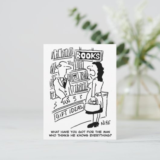 Bookshop Customer asks Shopkeeper a Question Briefkaart (Staand voorkant)