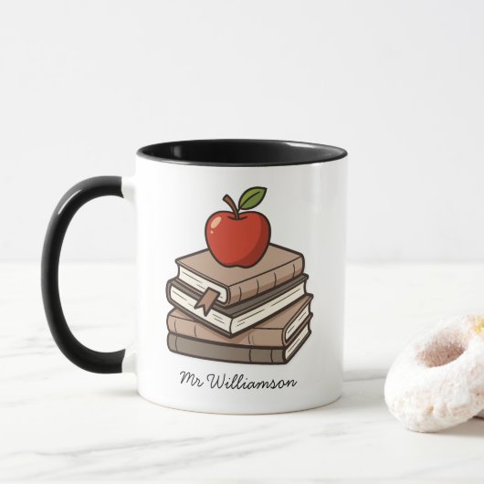 Bookstack and Apple Personalized Teacher Mok (Met donut)