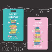 Bookstack and Flowers Teal Library Hall Pass Badge