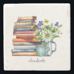 Bookstack Watercolor Floral Reader's Custom Stenen Onderzetter<br><div class="desc">A charming book‑lover coaster featuring a cozy vignette of a bookstack, floral vase, and mug - perfect for readers who love slow mornings, quiet evenings, and beautifully curated reading spaces. This literary coaster protects your surfaces while adding a touch of bookish style to any desk, bedside table, or reading nook....</div>