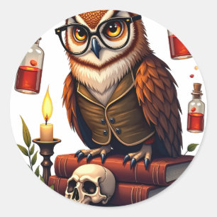 BookTok Donkere Academie Uil Lezen Gotische Biblio Ronde Sticker
