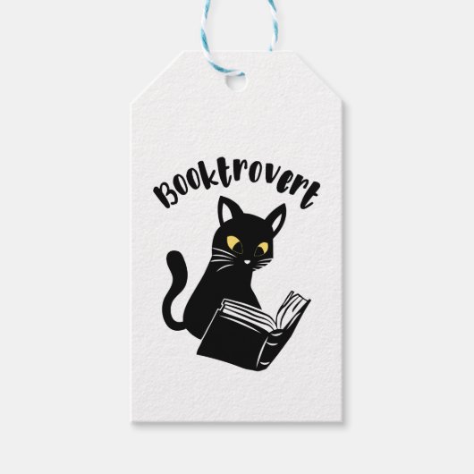 Booktrovert kat met boek cadeaulabel (Voorkant)