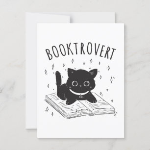 Booktrovert kat met boek en sterren briefkaart
