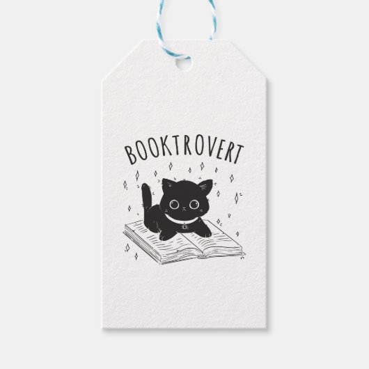 Booktrovert kat met boek en sterren cadeaulabel (Voorkant)