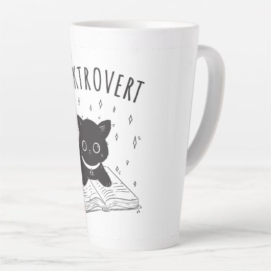 Booktrovert kat met boek en sterren latte mok (Rechterhoek)